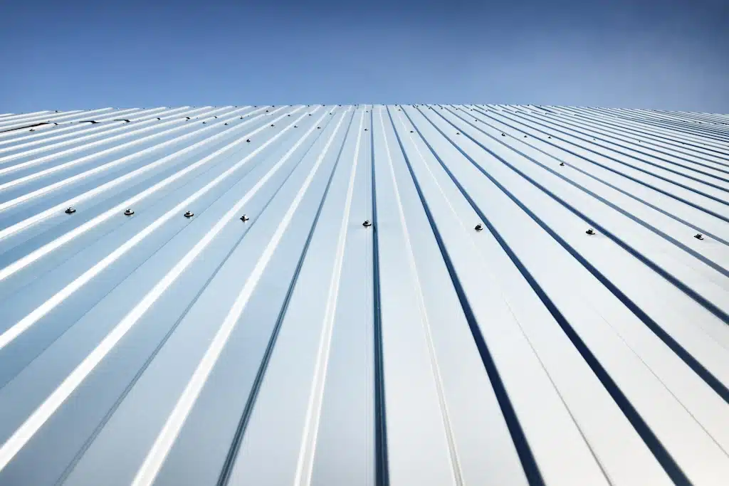 Close-up of aluminum roofing panels by CoMitted Roofing & Exteriors in St. Cloud. 